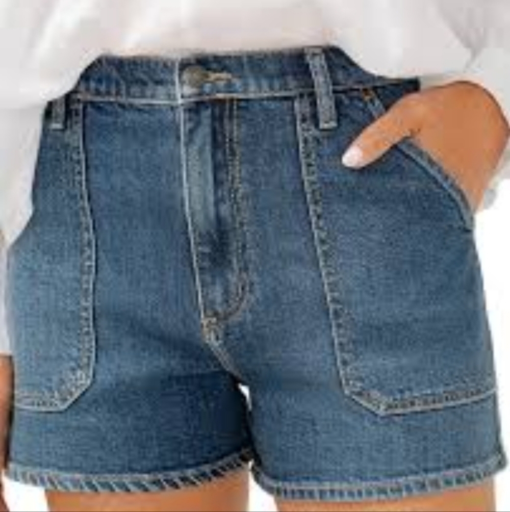 Flying Angel Women's High Rise Dark Wash Carpenter Denim Shorts New